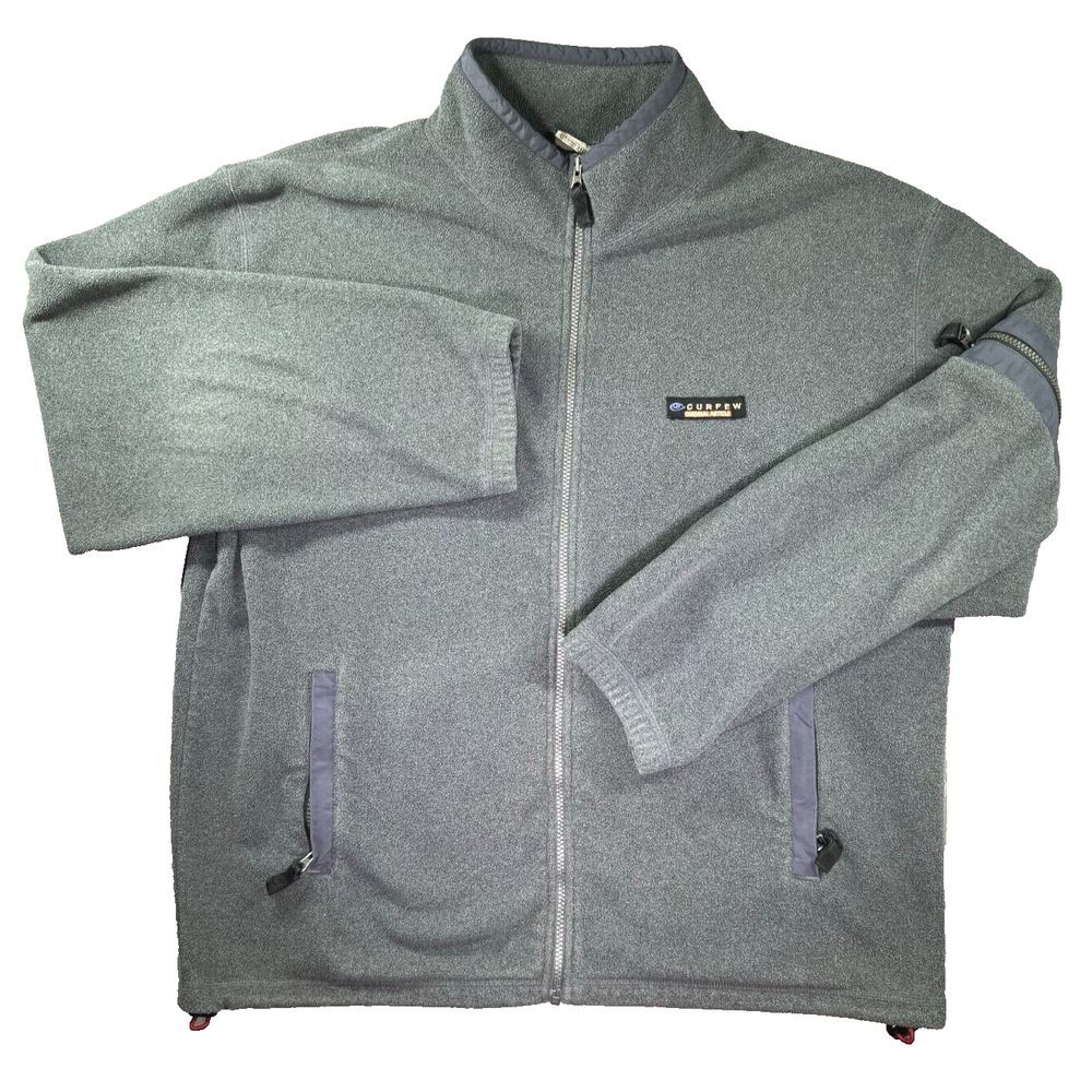 Curfew‎ Full Zip Jacket Mens XL Gray Fleece Nylon Pockets Mock Neck Outdoors Ski